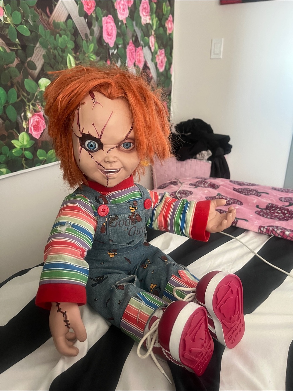Spencer's Orange-Haired Chucky Horror Doll in Striped Outfit